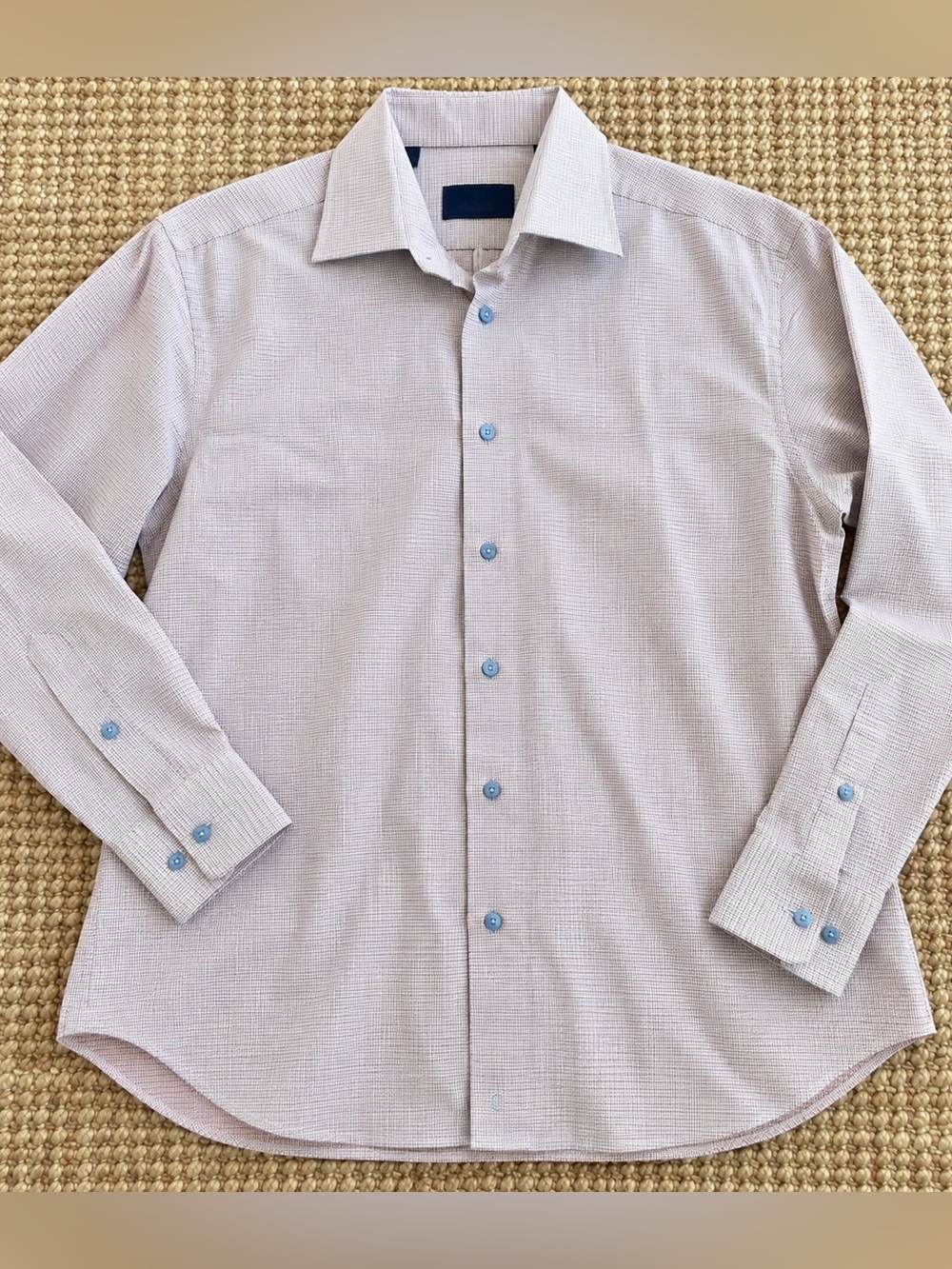 David Donahue 17 36/37 Cotton Micro Check Dress Shirt Blue Rust